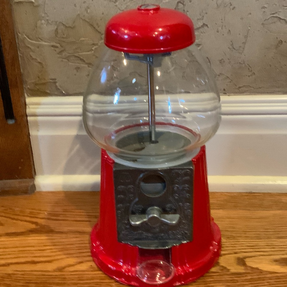 Gum Ball Machine Metal Glass Red Vintage